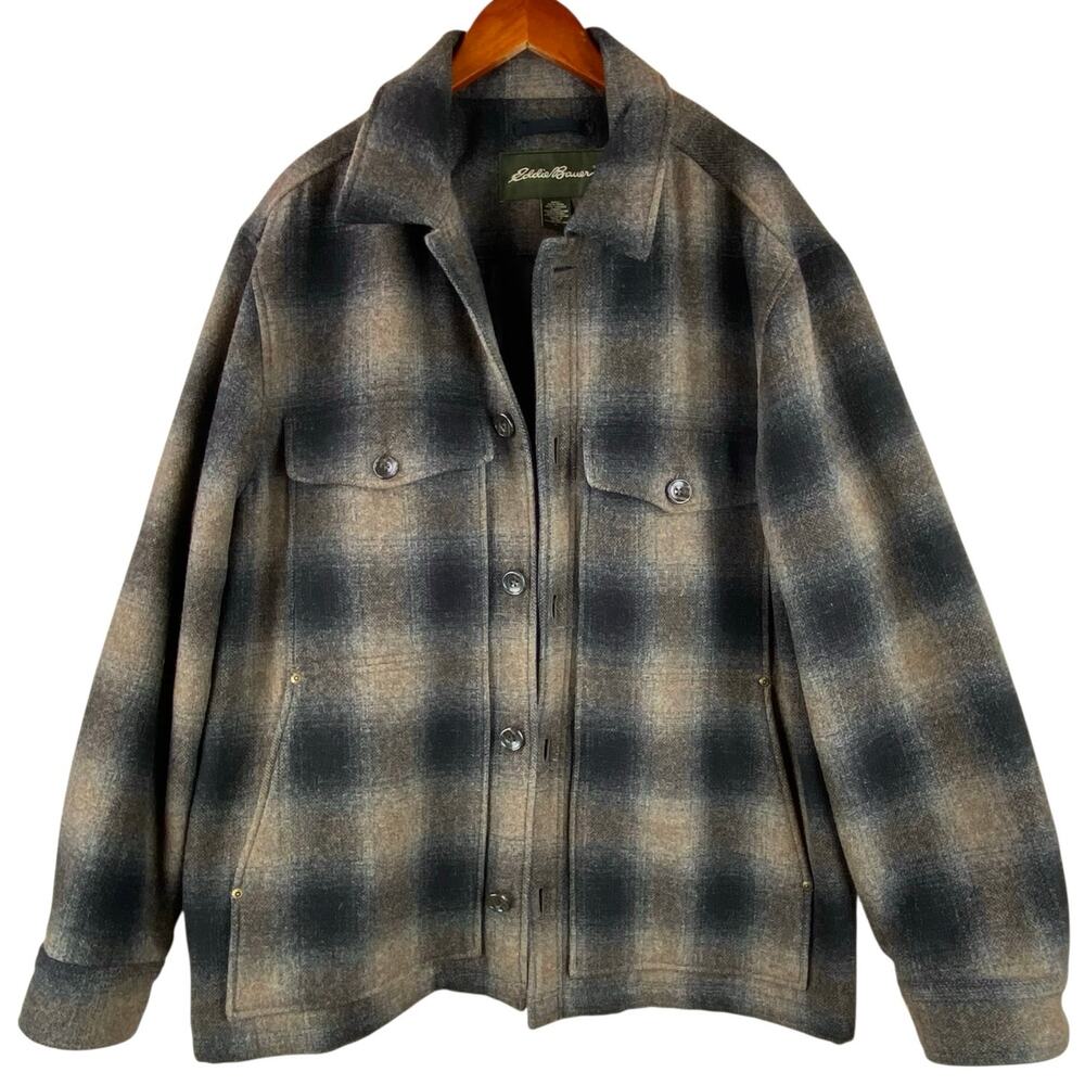 Eddie Bauer Wool Plaid Jacket Size L Quilted Lining Barn Chore New Without Tag